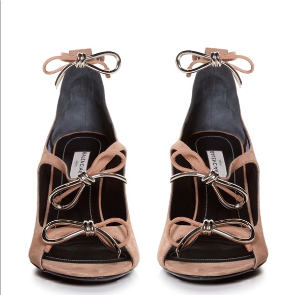 Balenciaga Beige silver Boucle bow Suede heel Sandals - Picture 2 of 13